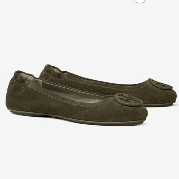 Tory Burch Minnie Travel Ballet w/ Suede Logo sz 9 in Color Aneto Green - Picture 1 of 14